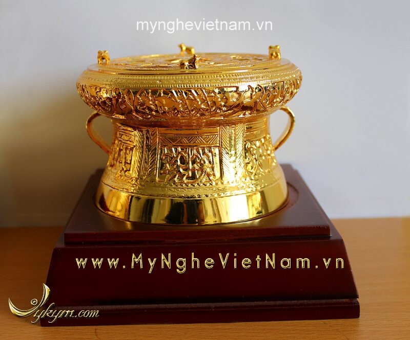Trống đồng quà tặng dát vàng 12cm