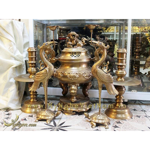 bộ đỉnh ngũ sự hoa sòi giả cổ 60cm